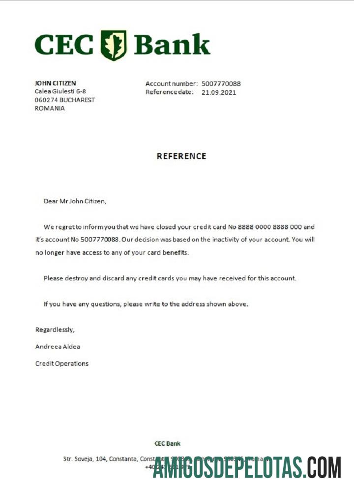 Referência de encerramento do banco CEC da Romênia amostra